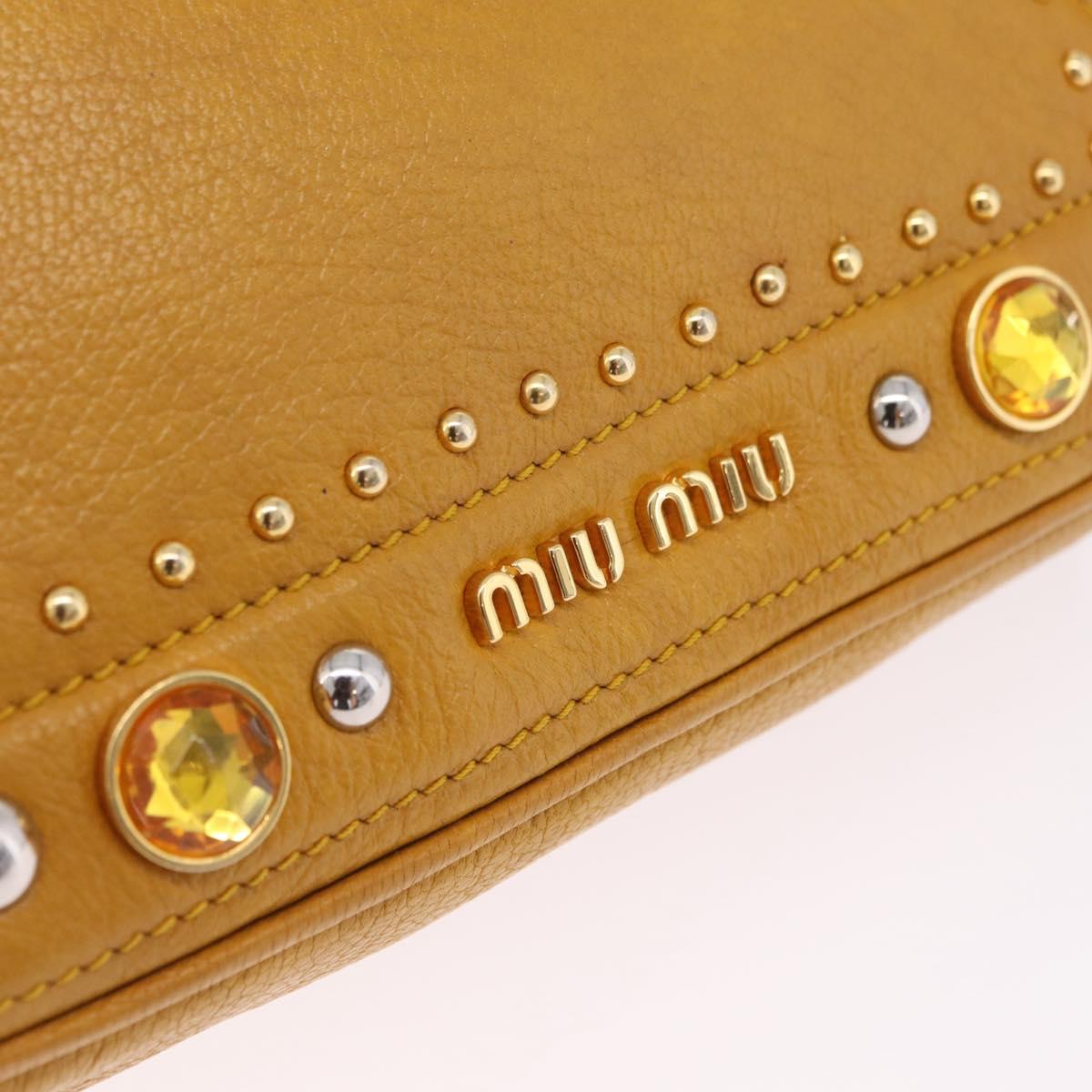 Miu Miu Madras Shoulder Bag Leather Yellow Gold Auth 208280A