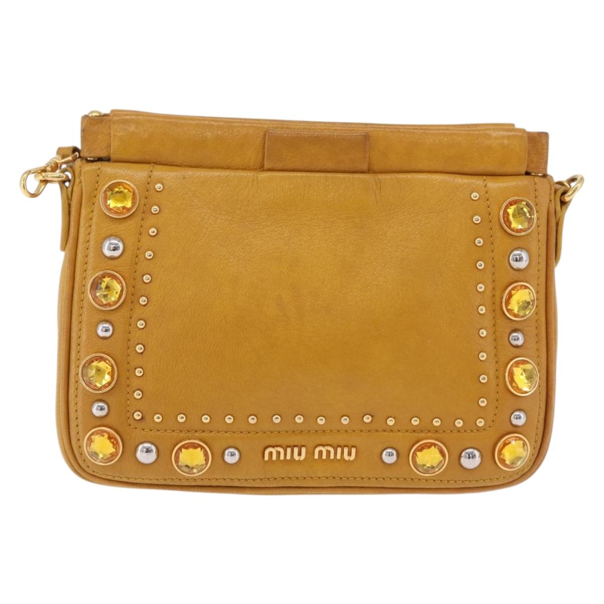Miu Miu Madras Shoulder Bag Leather Yellow Gold Auth 208280A