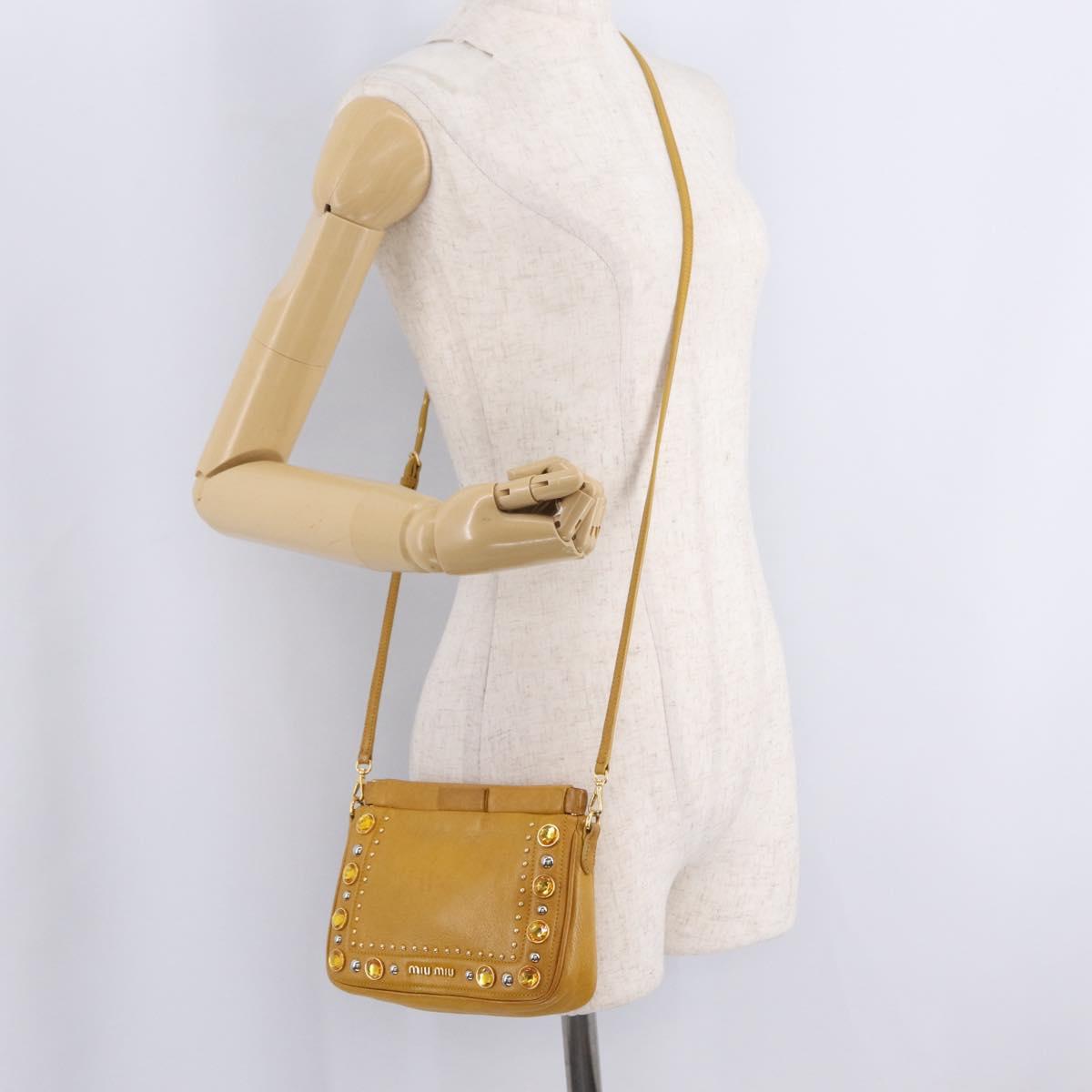 Miu Miu Madras Shoulder Bag Leather Yellow Gold Auth 208280A