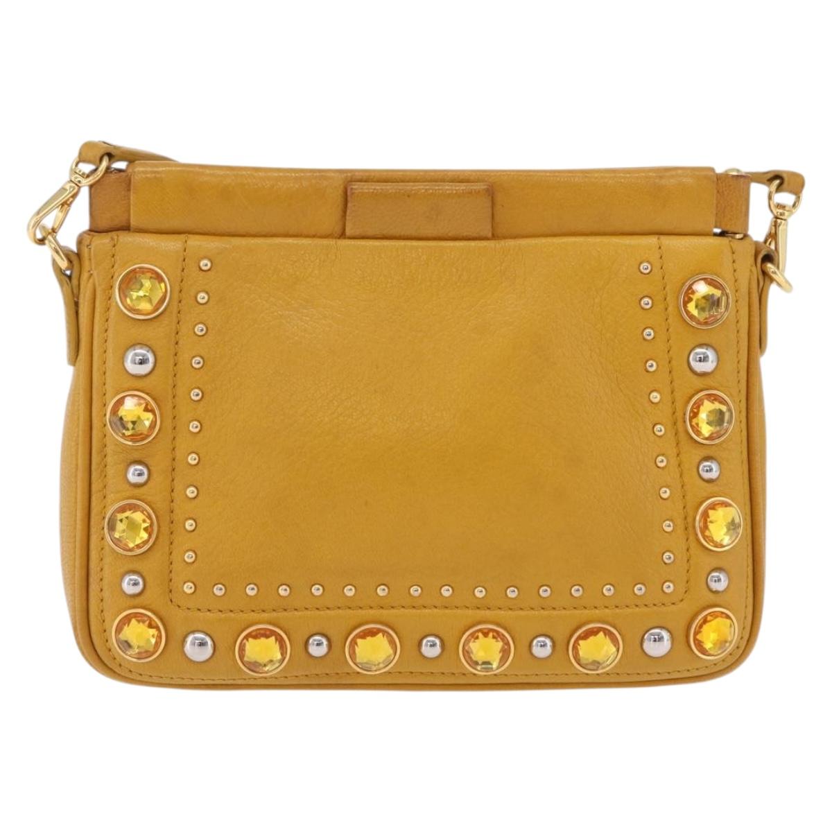 Miu Miu Madras Shoulder Bag Leather Yellow Gold Auth 208280A
