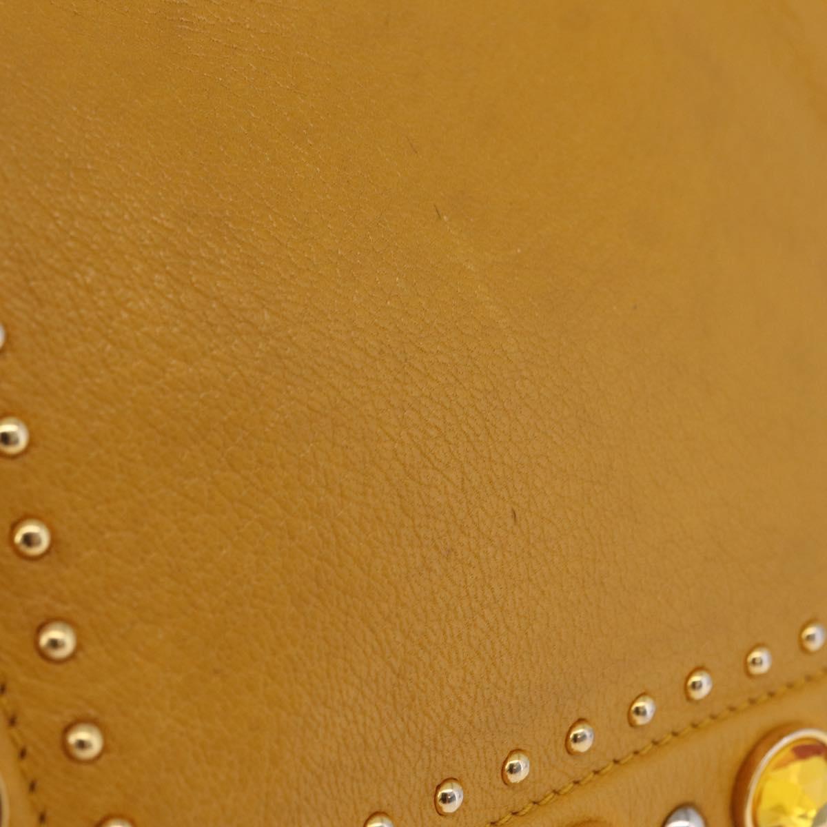 Miu Miu Madras Shoulder Bag Leather Yellow Gold Auth 208280A
