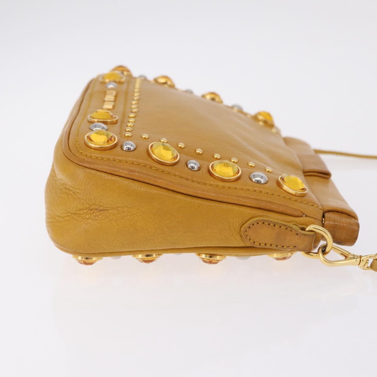 Miu Miu Madras Shoulder Bag Leather Yellow Gold Auth 208280A