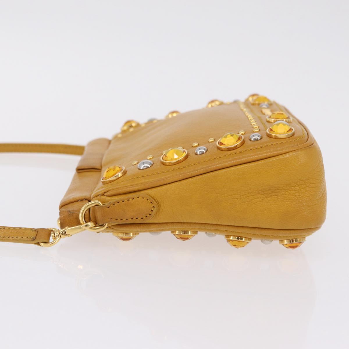 Miu Miu Madras Shoulder Bag Leather Yellow Gold Auth 208280A