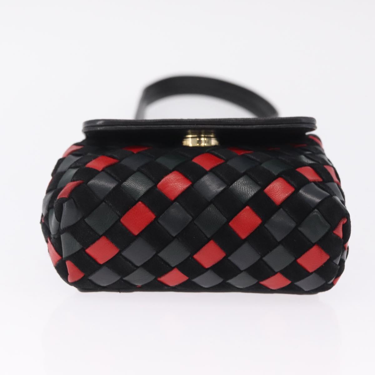 Bottega Veneta INTRECCIATO Chain Shoulder Pouch Leather Black Gold Auth 208281A