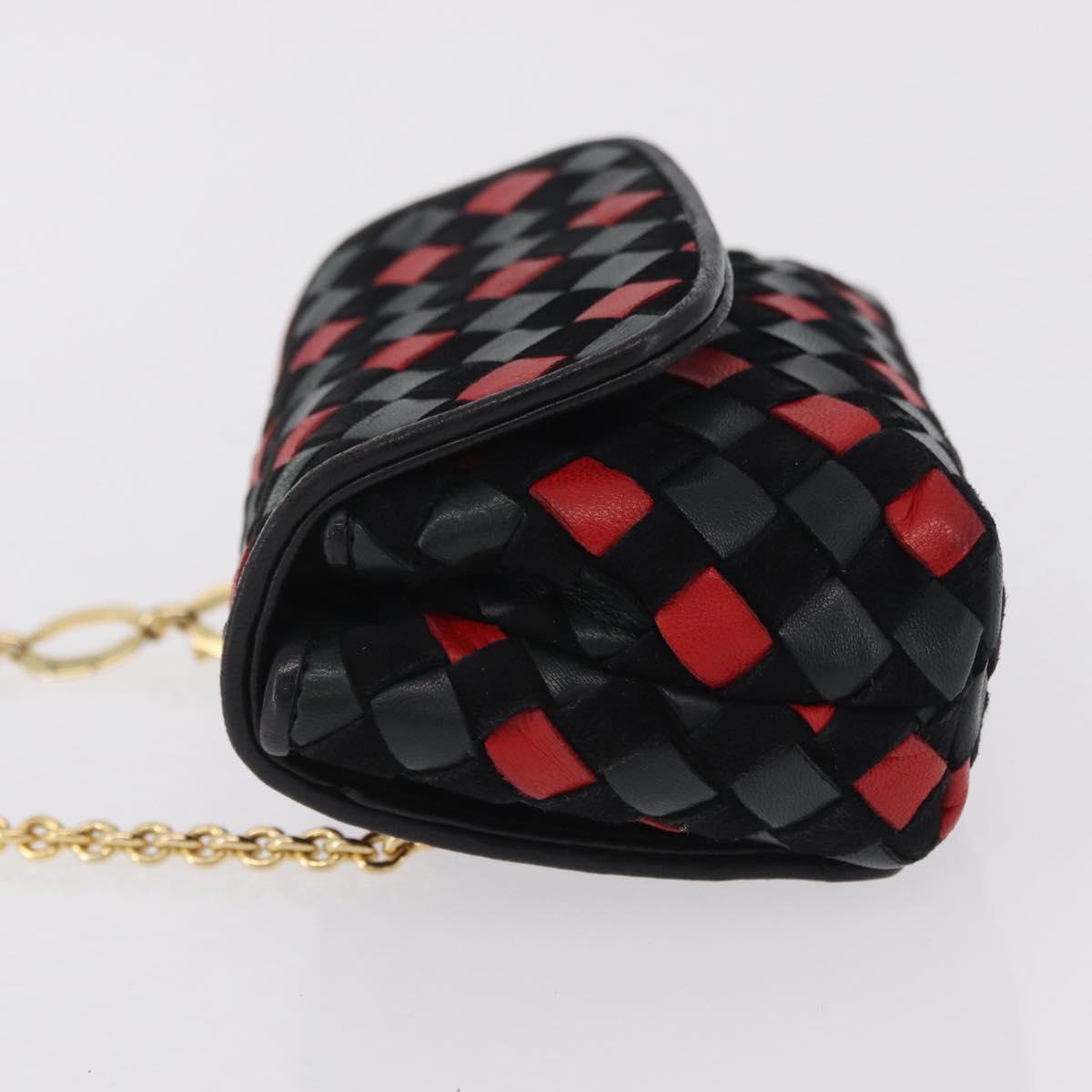 Bottega Veneta INTRECCIATO Chain Shoulder Pouch Leather Black Gold Auth 208281A