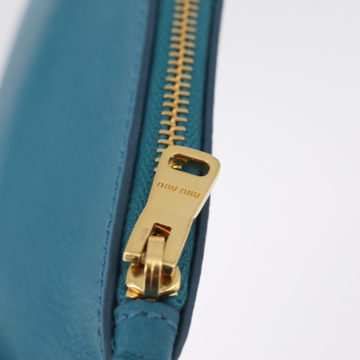 Miu Miu Madras Accessory Pouch Leather Light Blue Gold Auth 208282A