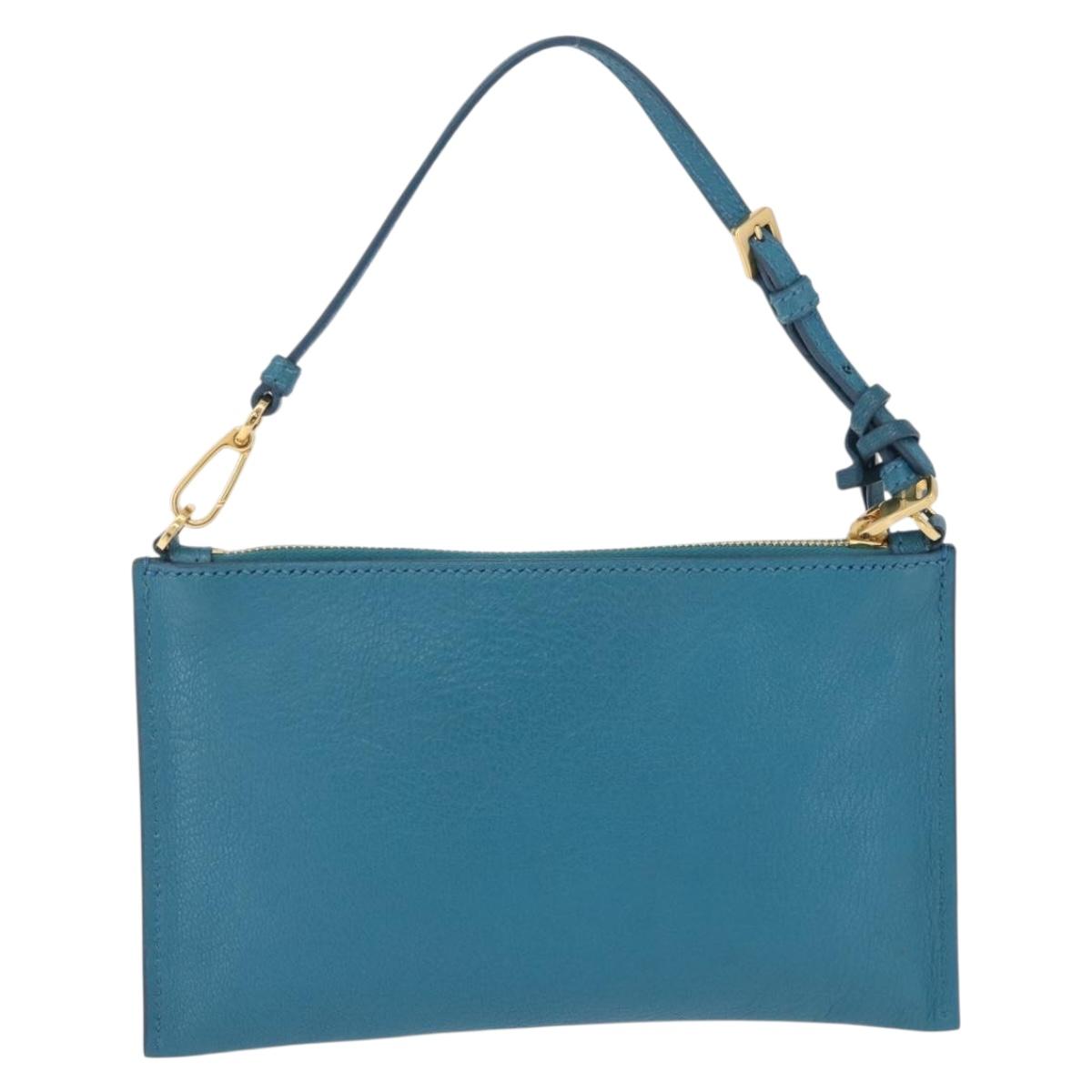 Miu Miu Madras Accessory Pouch Leather Light Blue Gold Auth 208282A