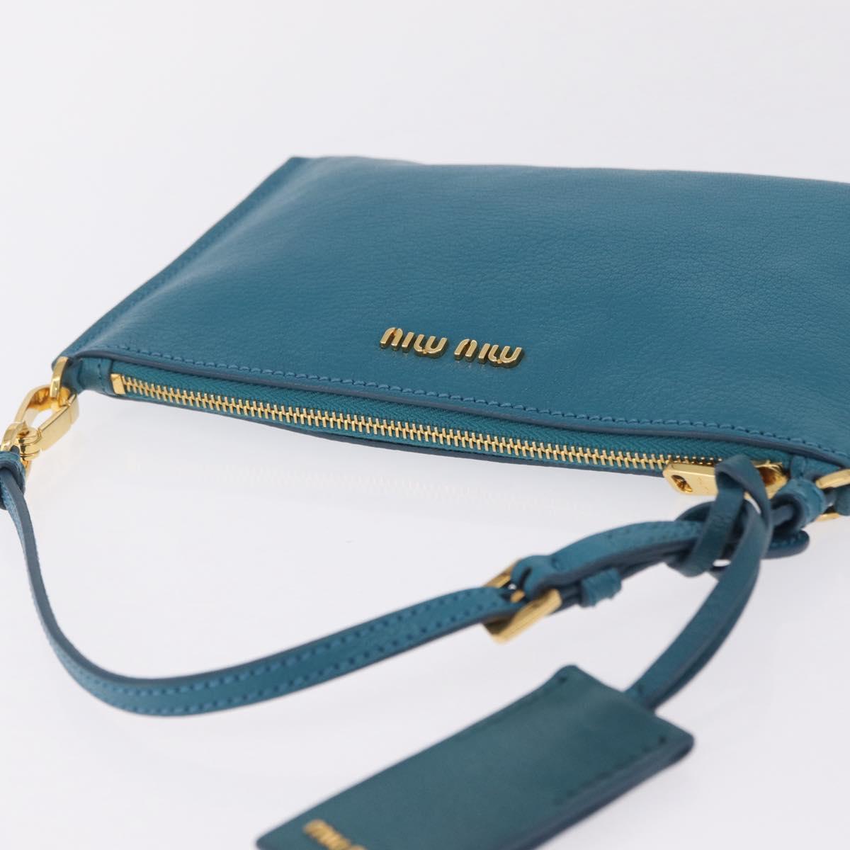 Miu Miu Madras Accessory Pouch Leather Light Blue Gold Auth 208282A