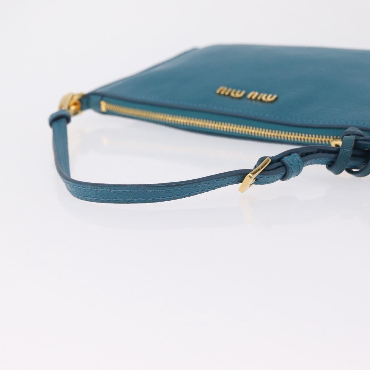 Miu Miu Madras Accessory Pouch Leather Light Blue Gold Auth 208282A