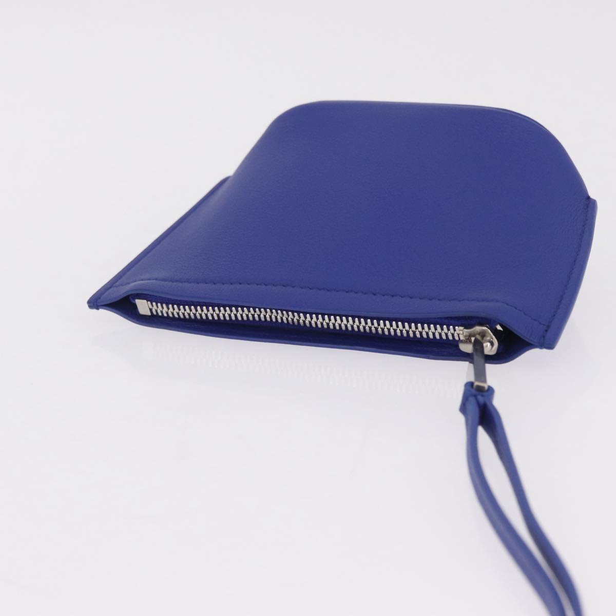 Salvatore Ferragamo Neck Pouch Leather Blue Silver Auth 208284V
