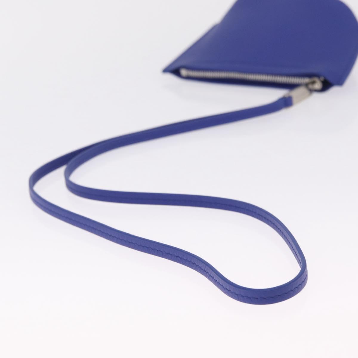 Salvatore Ferragamo Neck Pouch Leather Blue Silver Auth 208284V