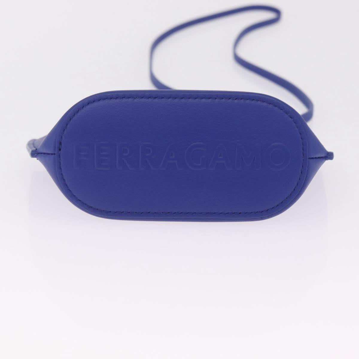 Salvatore Ferragamo Neck Pouch Leather Blue Silver Auth 208284V