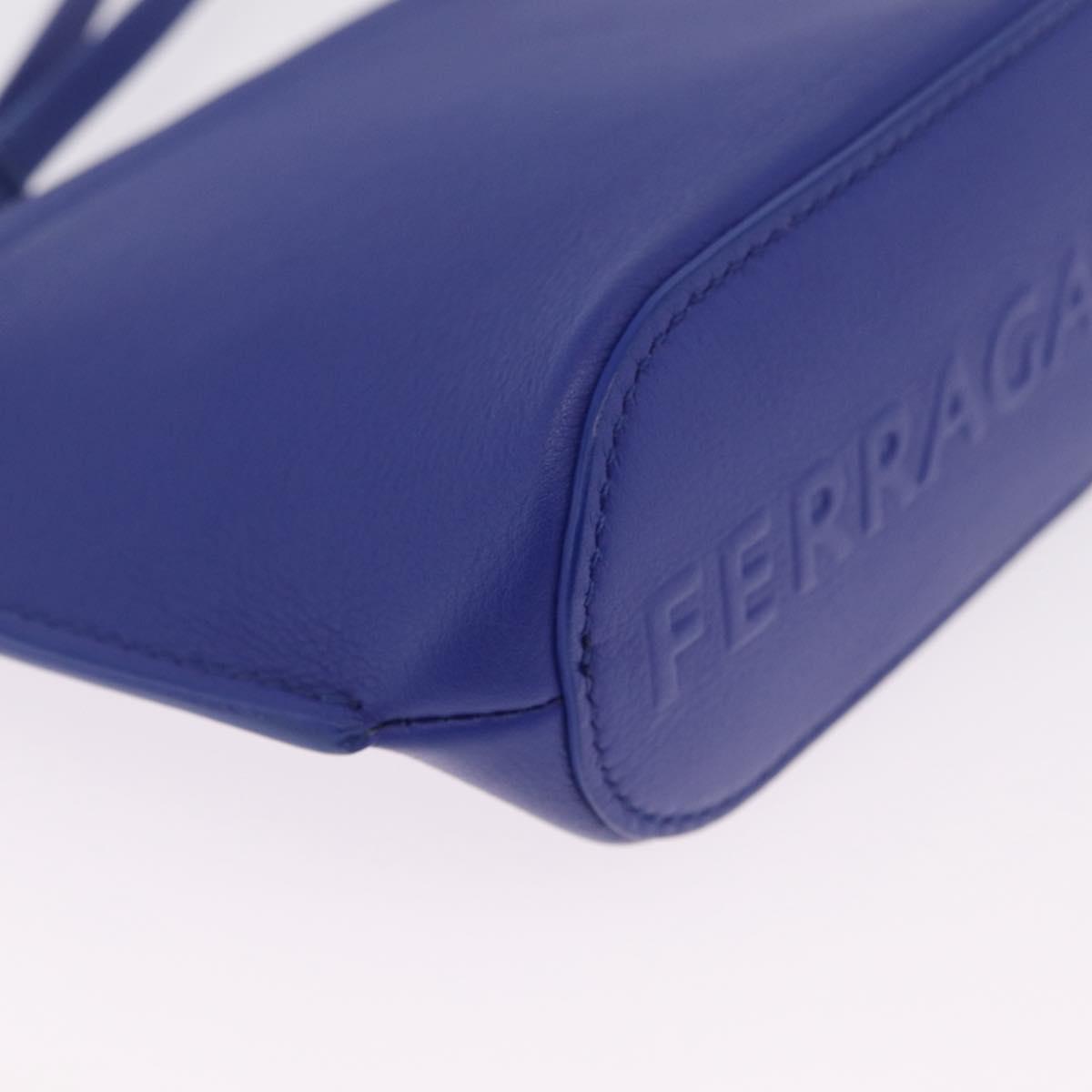 Salvatore Ferragamo Neck Pouch Leather Blue Silver Auth 208284V