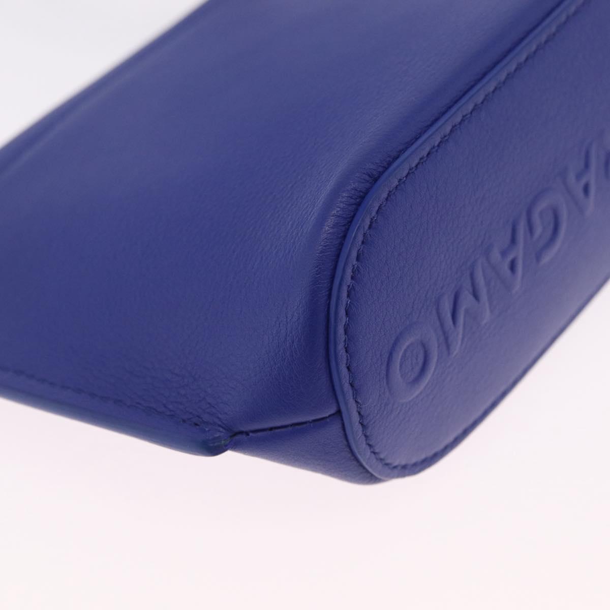 Salvatore Ferragamo Neck Pouch Leather Blue Silver Auth 208284V
