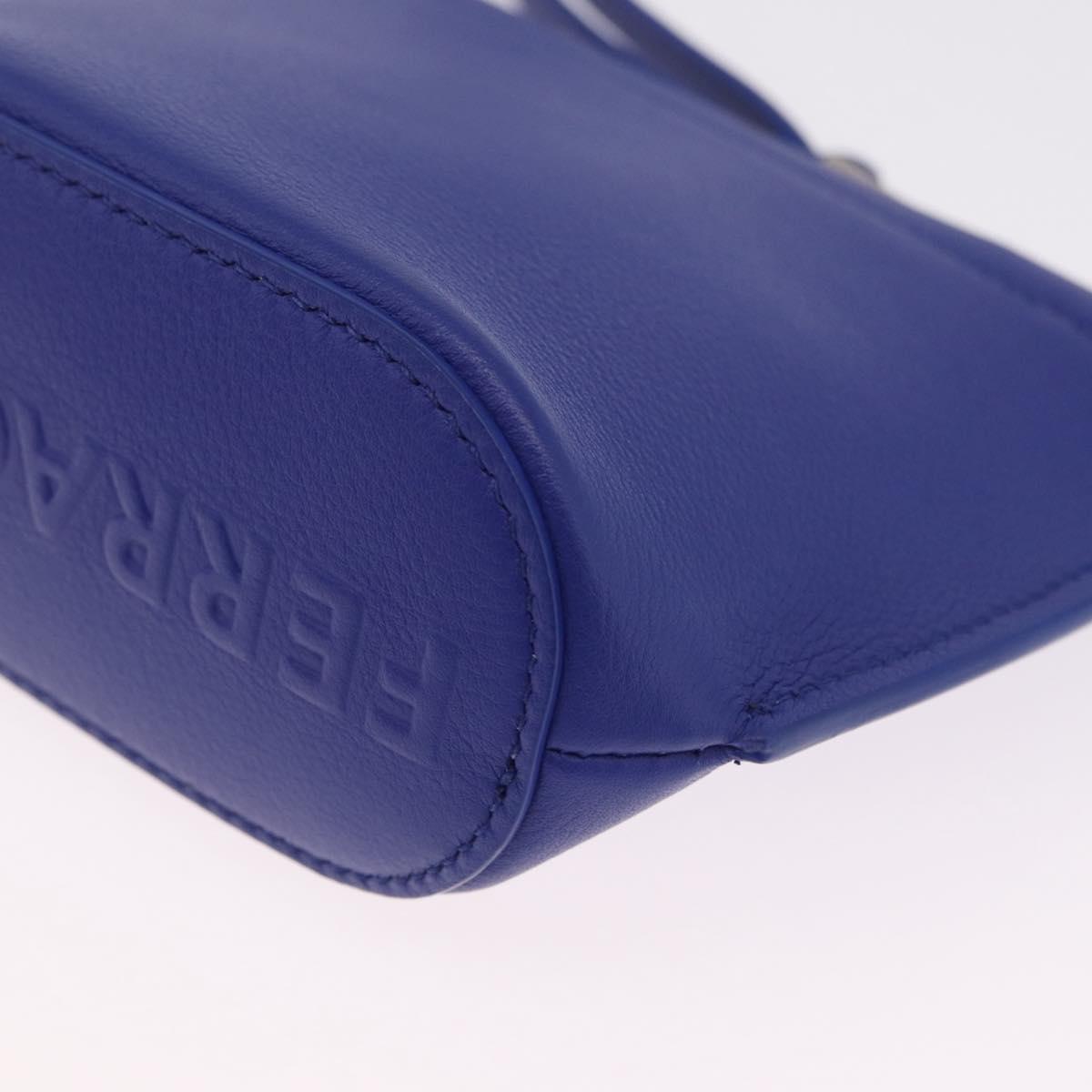 Salvatore Ferragamo Neck Pouch Leather Blue Silver Auth 208284V