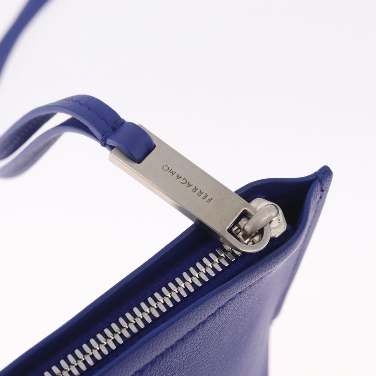 Salvatore Ferragamo Neck Pouch Leather Blue Silver Auth 208284V