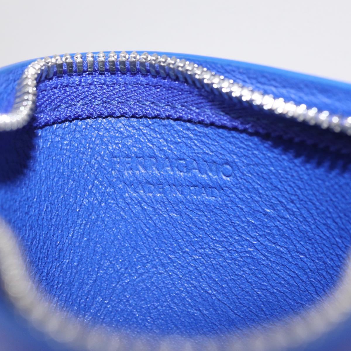 Salvatore Ferragamo Neck Pouch Leather Blue Silver Auth 208284V