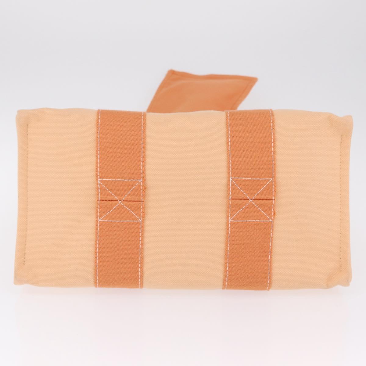 HERMES Coquillage PM Hand Bag Canvas Orange Silver Auth 208285A