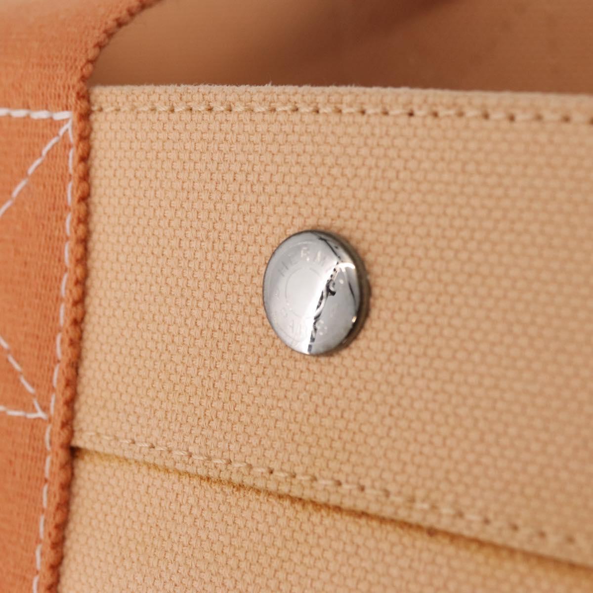HERMES Coquillage PM Hand Bag Canvas Orange Silver Auth 208285A