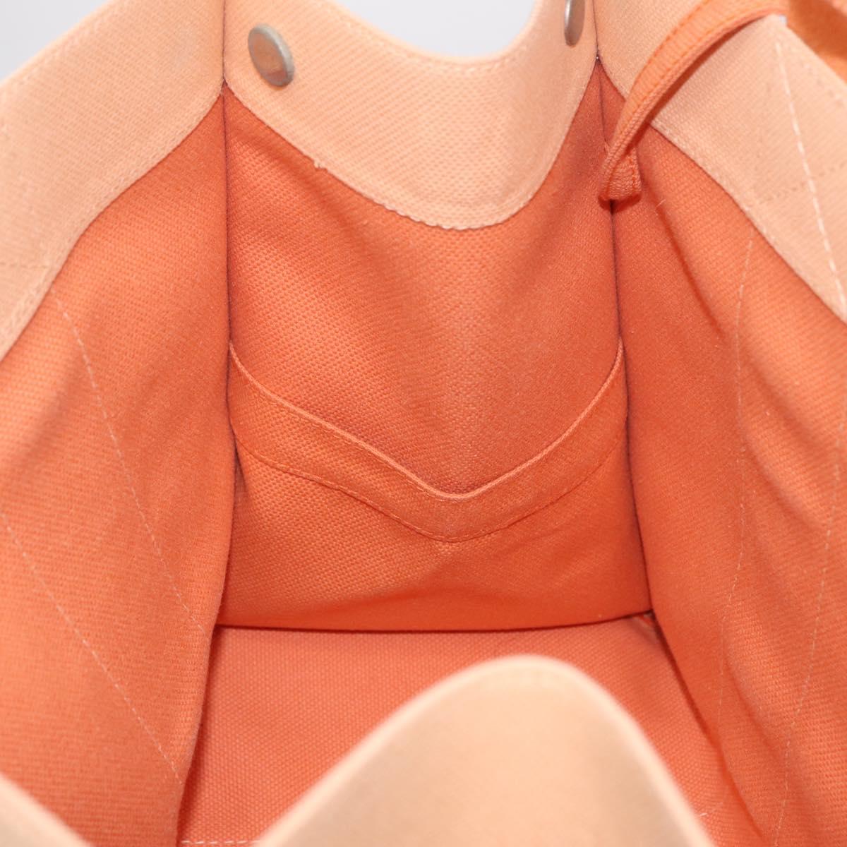HERMES Coquillage PM Hand Bag Canvas Orange Silver Auth 208285A