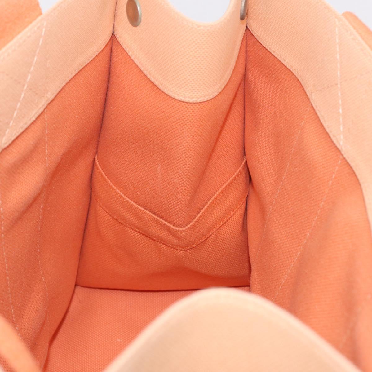 HERMES Coquillage PM Hand Bag Canvas Orange Silver Auth 208285A