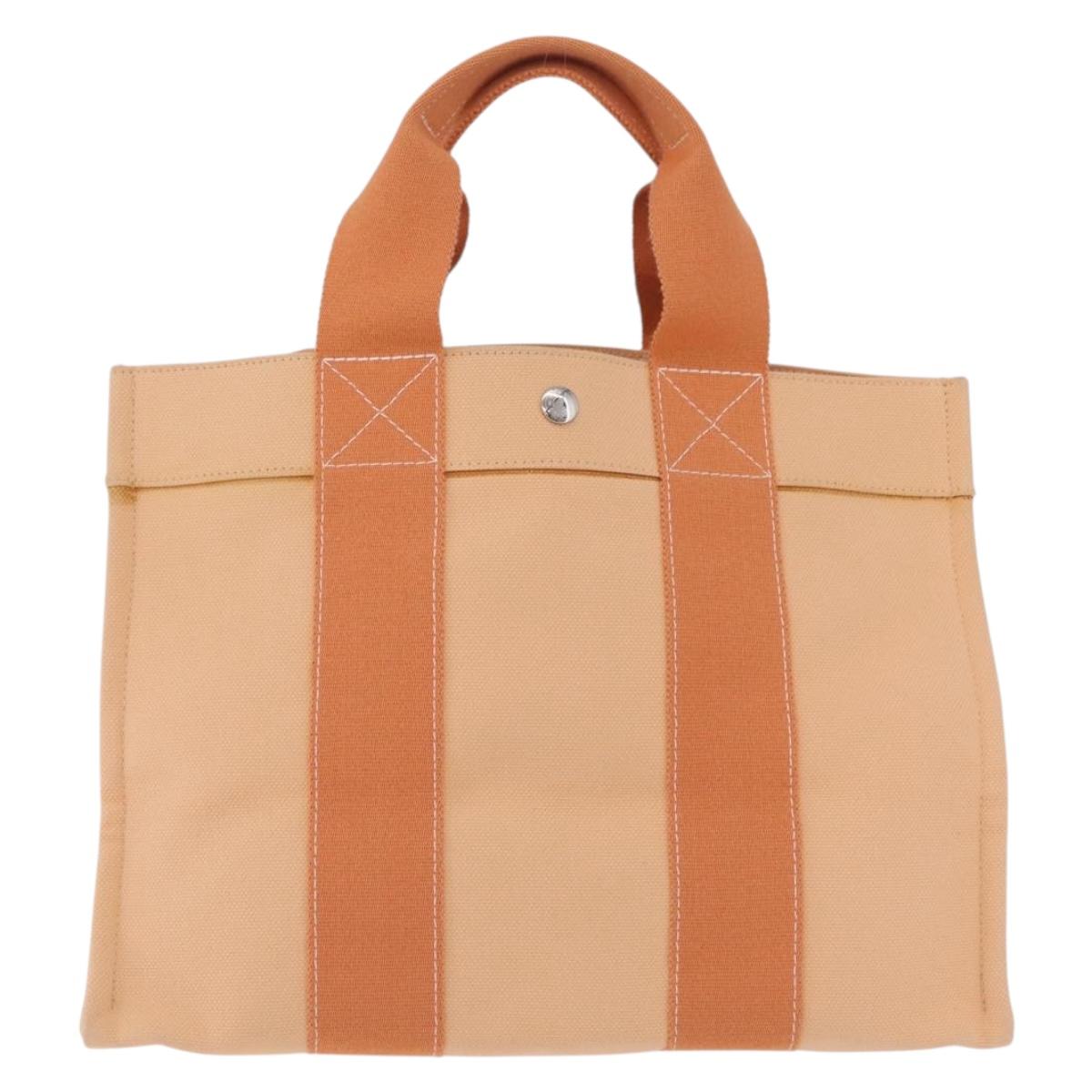HERMES Coquillage PM Hand Bag Canvas Orange Silver Auth 208285A