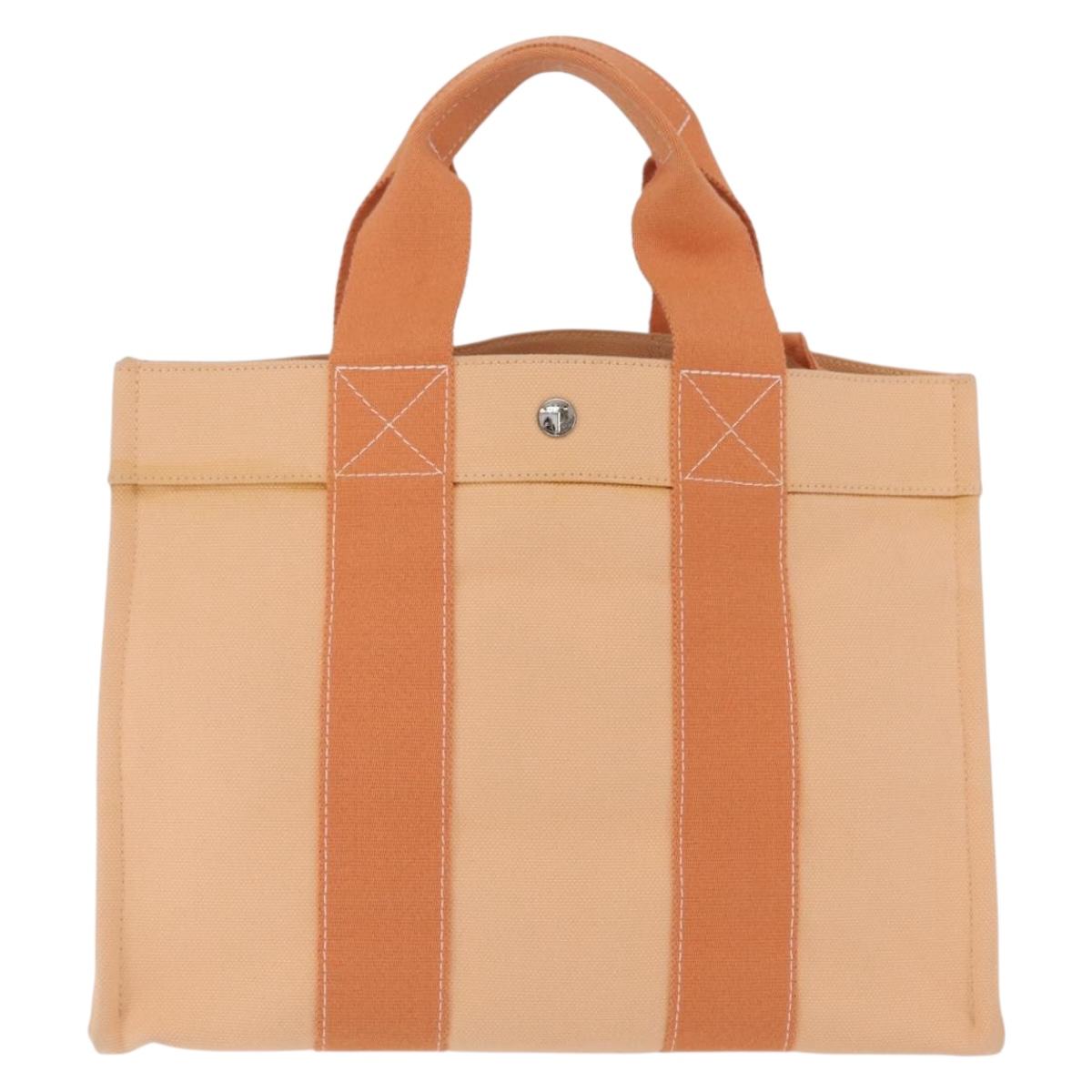 HERMES Coquillage PM Hand Bag Canvas Orange Silver Auth 208285A