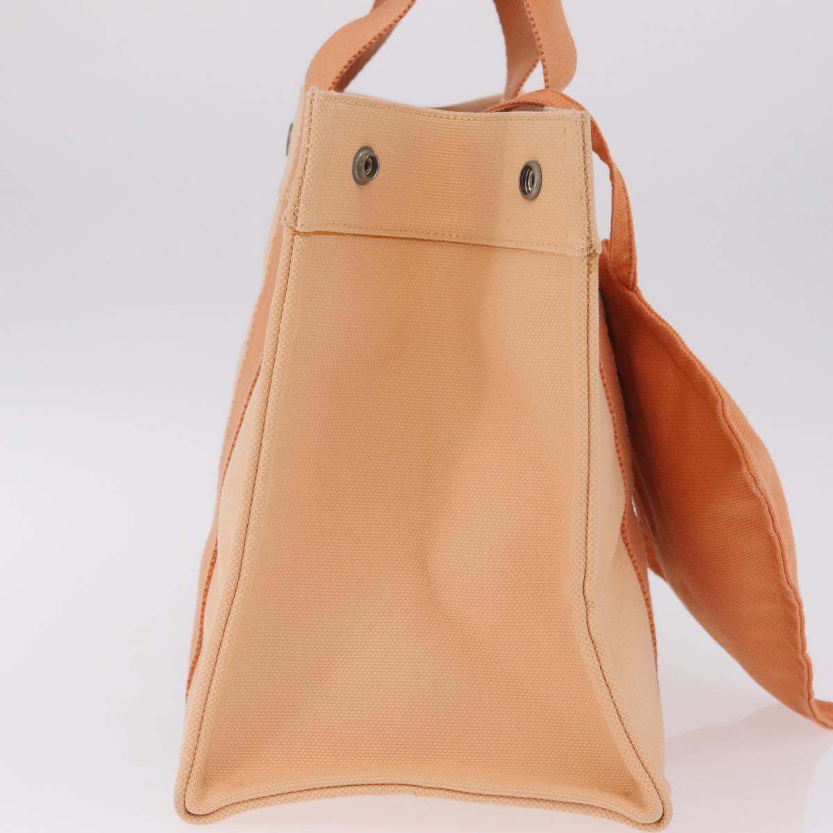 HERMES Coquillage PM Hand Bag Canvas Orange Silver Auth 208285A
