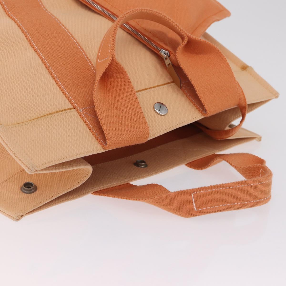 HERMES Coquillage PM Hand Bag Canvas Orange Silver Auth 208285A