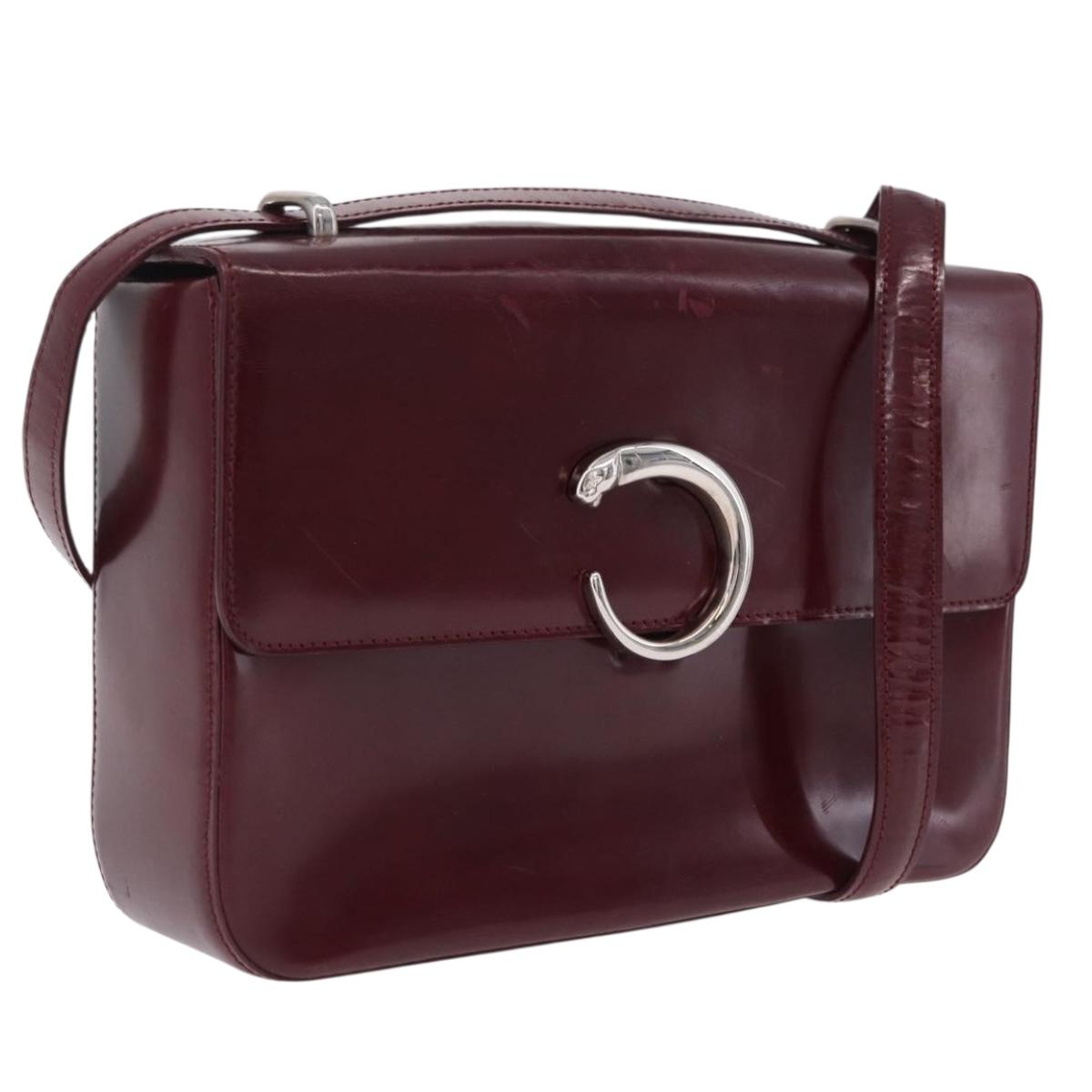 Cartier PANTHERE Shoulder Bag Patent leather Bordeaux Silver Auth 208286