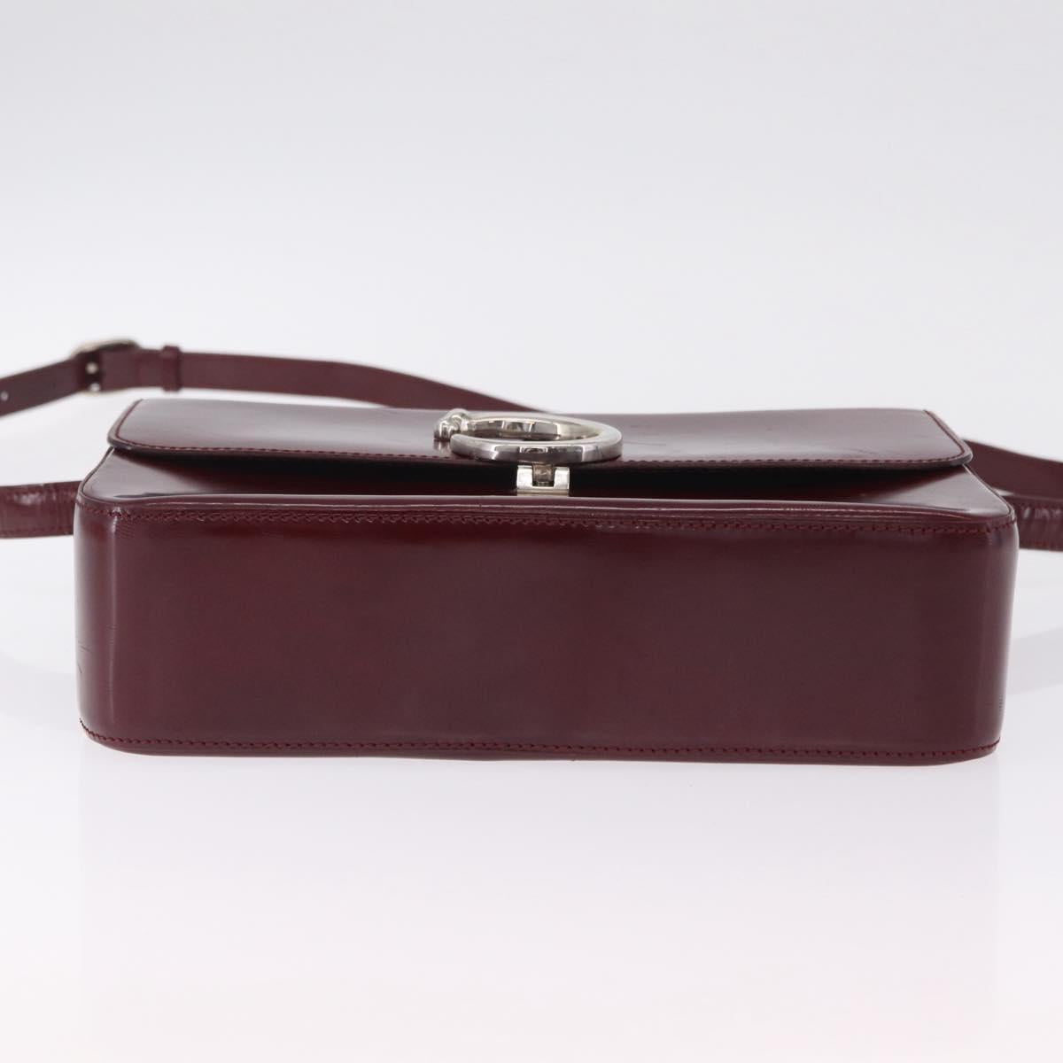 Cartier PANTHERE Shoulder Bag Patent leather Bordeaux Silver Auth 208286