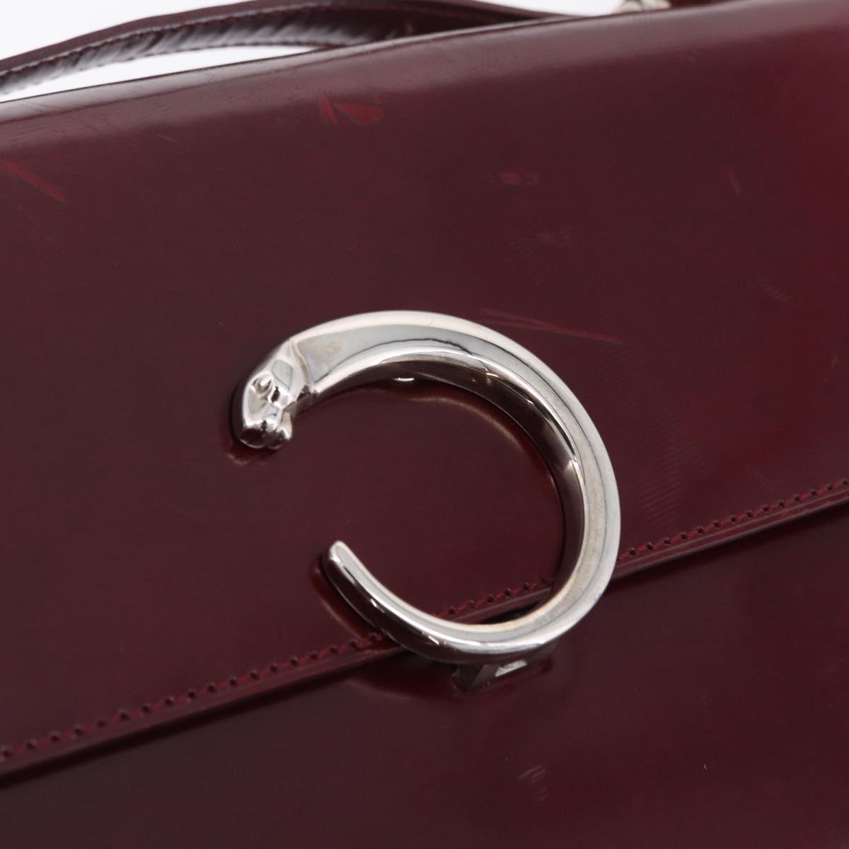 Cartier PANTHERE Shoulder Bag Patent leather Bordeaux Silver Auth 208286