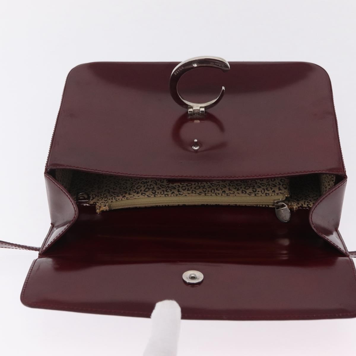 Cartier PANTHERE Shoulder Bag Patent leather Bordeaux Silver Auth 208286