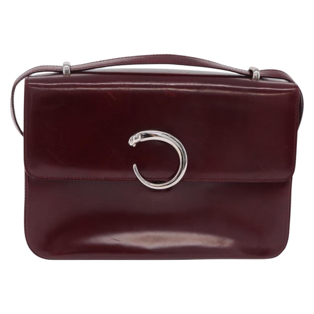 Cartier PANTHERE Shoulder Bag Patent leather Bordeaux Silver Auth 208286