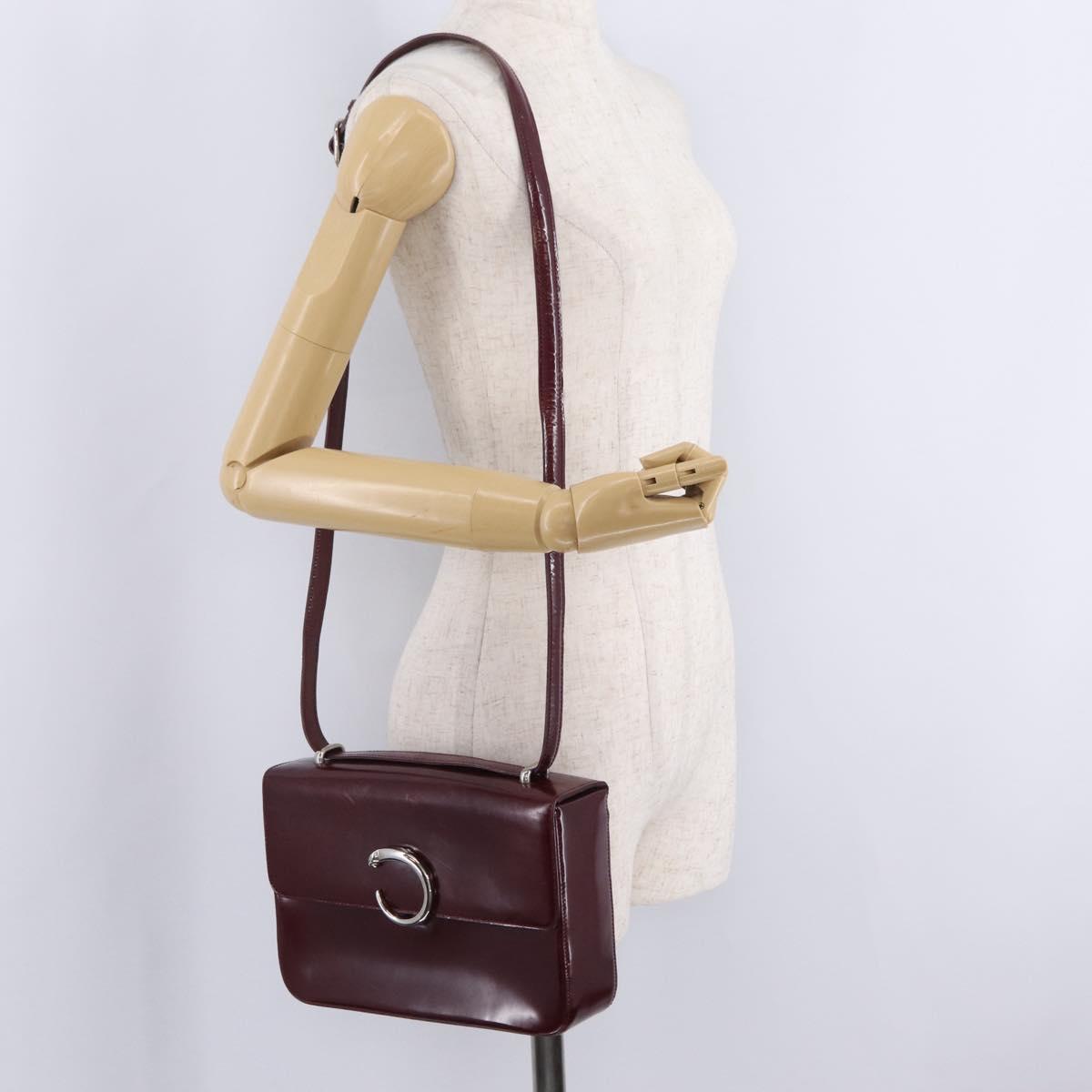Cartier PANTHERE Shoulder Bag Patent leather Bordeaux Silver Auth 208286