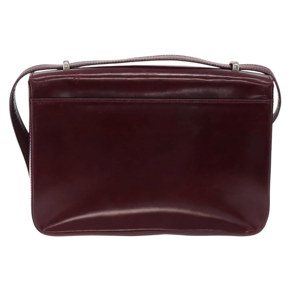 Cartier PANTHERE Shoulder Bag Patent leather Bordeaux Silver Auth 208286