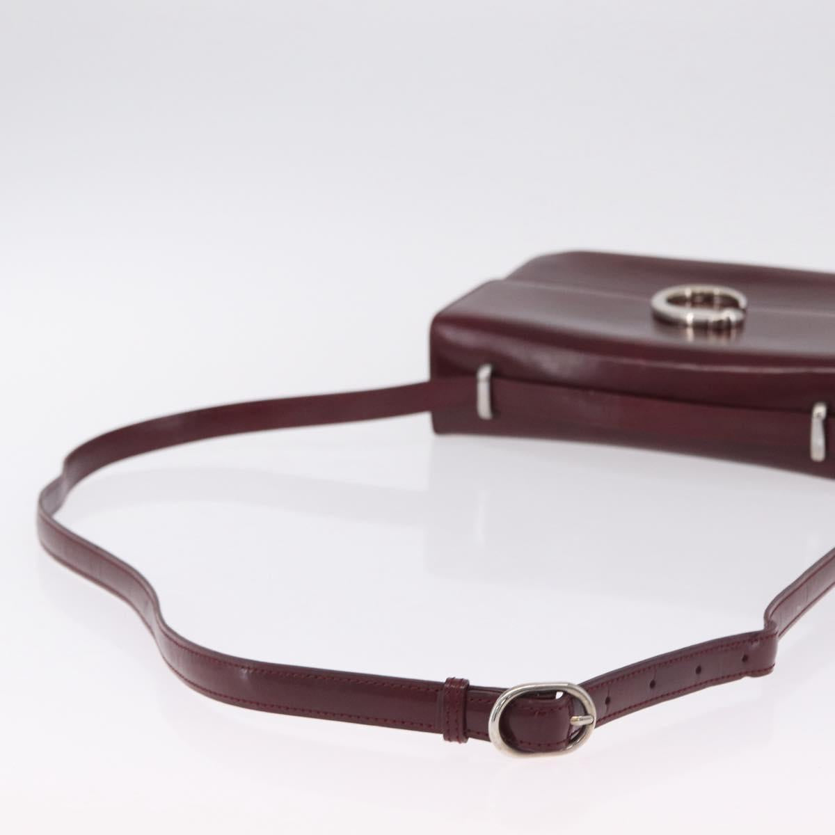 Cartier PANTHERE Shoulder Bag Patent leather Bordeaux Silver Auth 208286