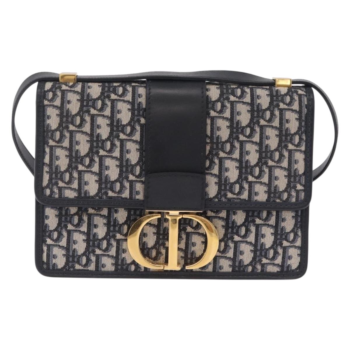 Christian Dior Trotter Canvas 30 Montaigne Shoulder Bag Navy Gold Auth 208290M