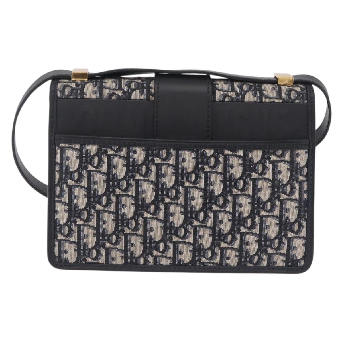 Christian Dior Trotter Canvas 30 Montaigne Shoulder Bag Navy Gold Auth 208290M