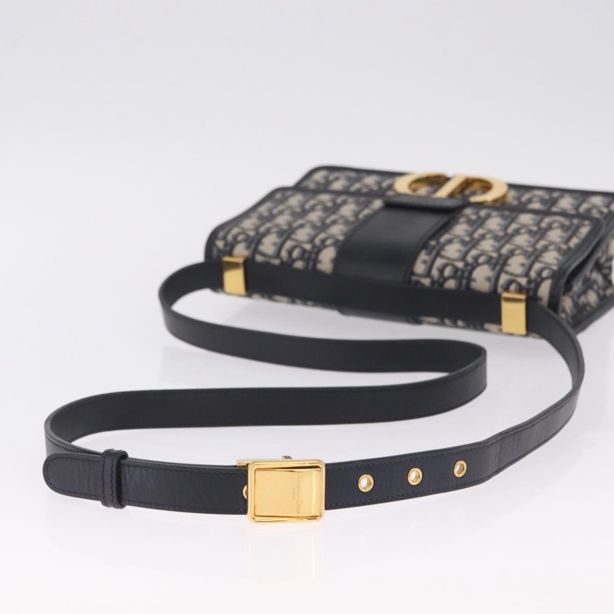 Christian Dior Trotter Canvas 30 Montaigne Shoulder Bag Navy Gold Auth 208290M
