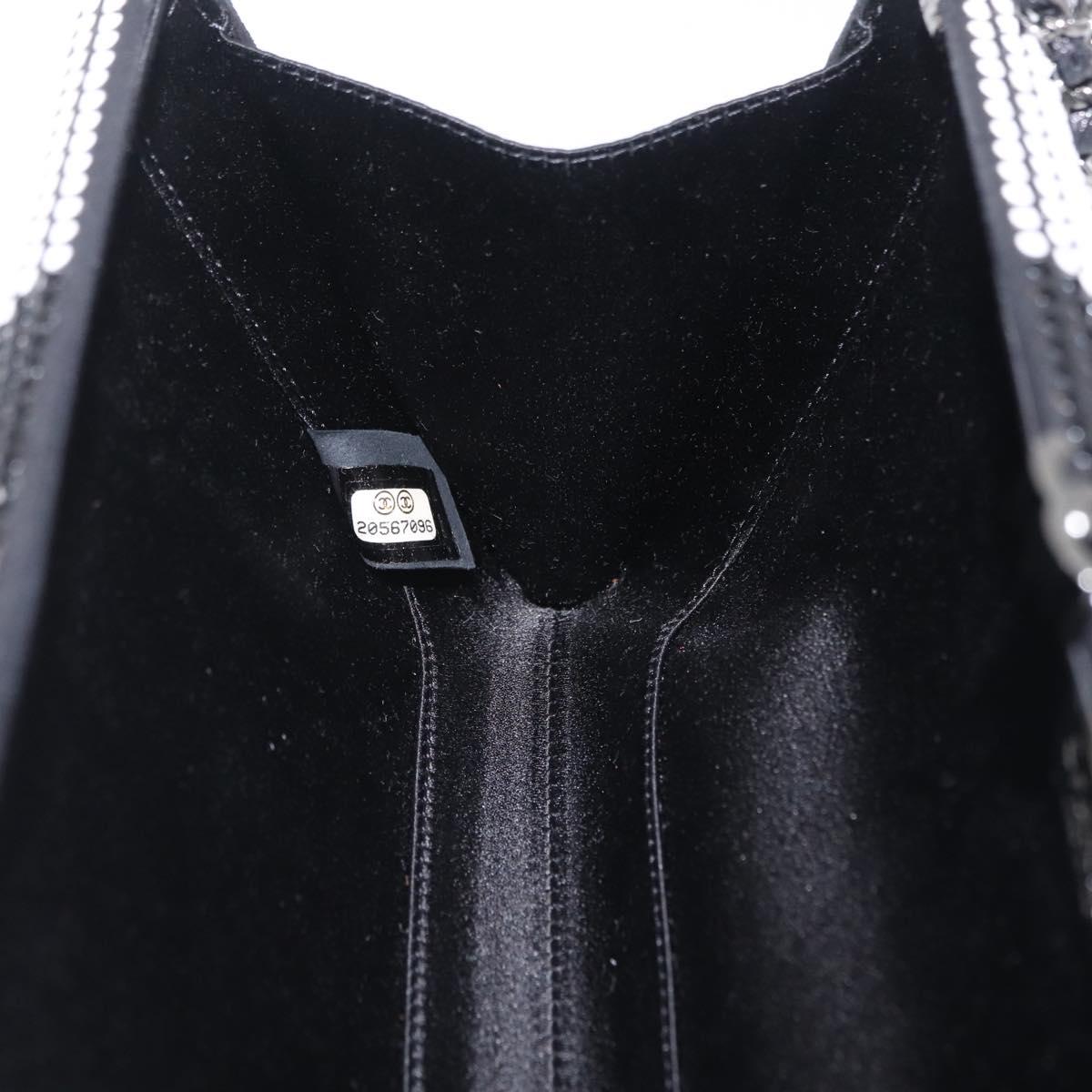 CHANEL Shoulder Bag Rhinestone Black Silver CC Auth 208291SM