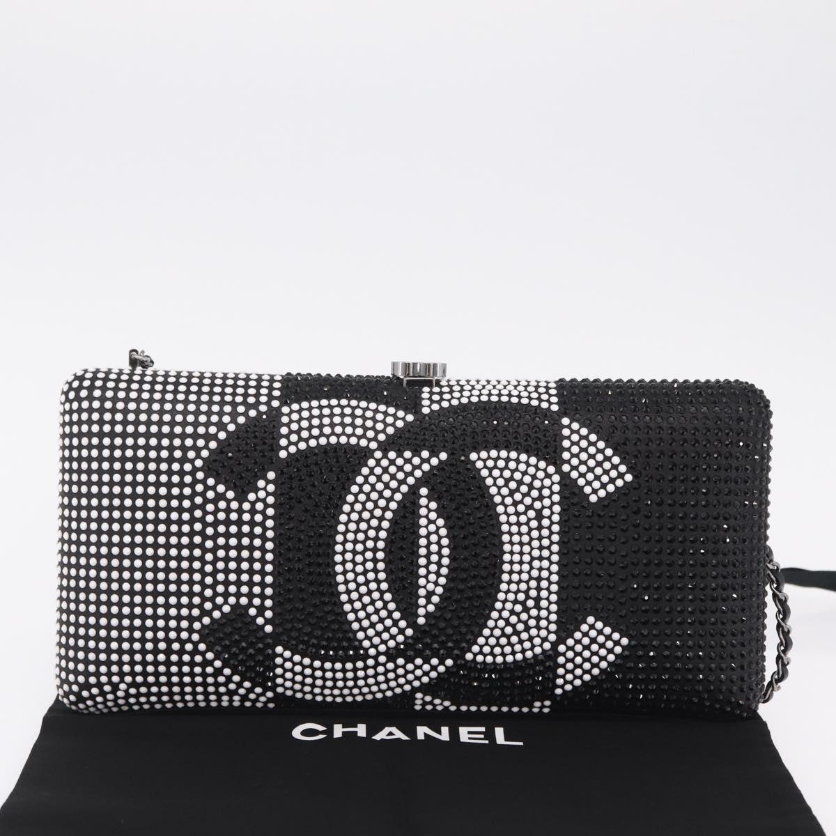 CHANEL Shoulder Bag Rhinestone Black Silver CC Auth 208291SM