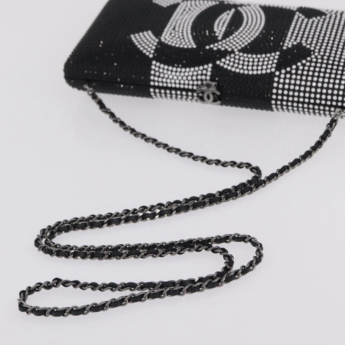 CHANEL Shoulder Bag Rhinestone Black Silver CC Auth 208291SM