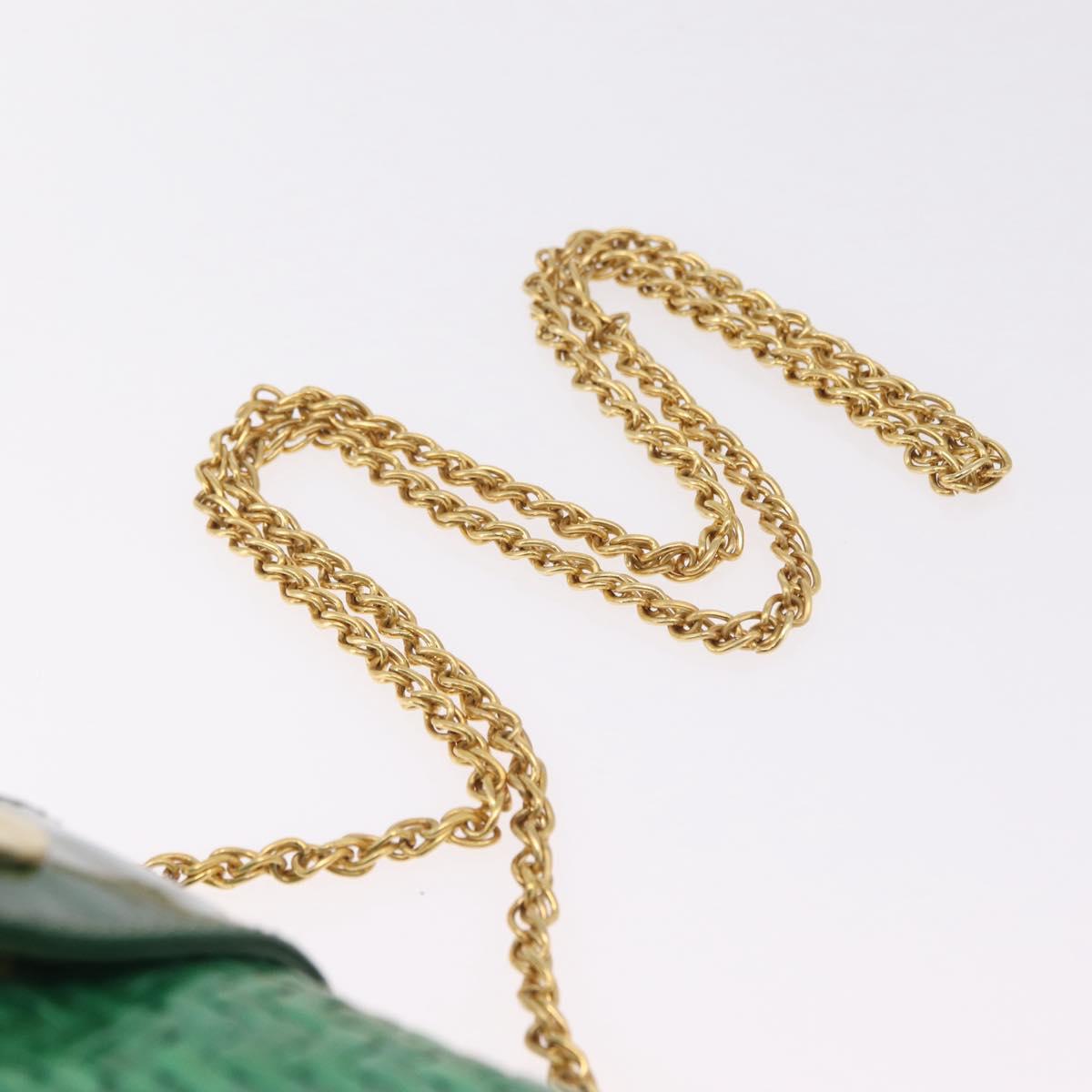 Salvatore Ferragamo Chain Shoulder Bag Raffia Green Gold Auth 208292A