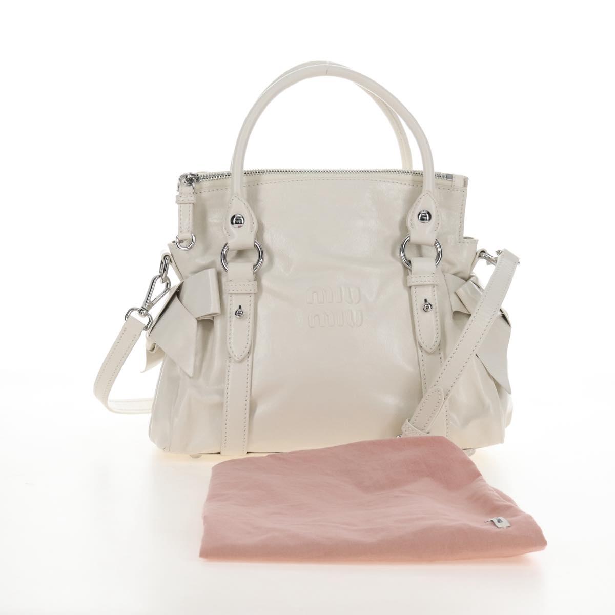 Miu Miu Hand Bag Leather 2way White Silver Auth 208294SAM