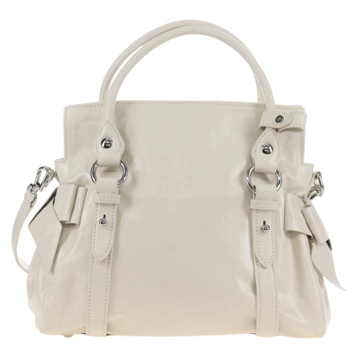 Miu Miu Hand Bag Leather 2way White Silver Auth 208294SAM