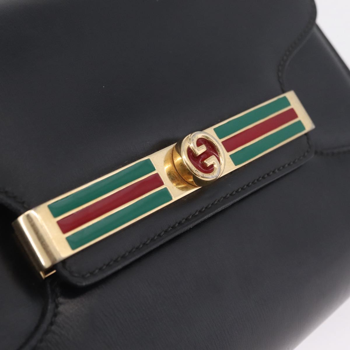 GUCCI Web Sherry Line Shoulder Bag Leather Gold Black Auth 208297