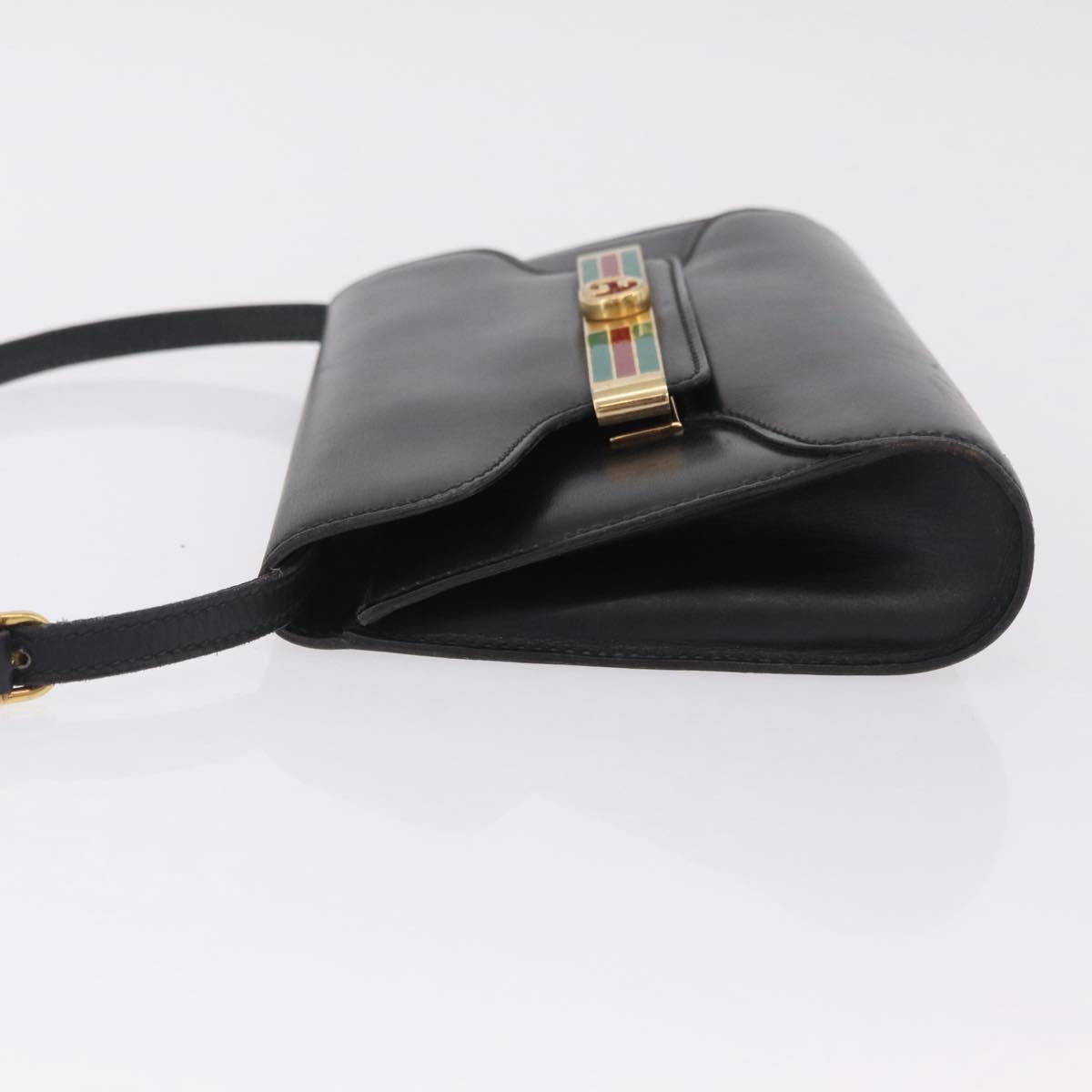 GUCCI Web Sherry Line Shoulder Bag Leather Gold Black Auth 208297