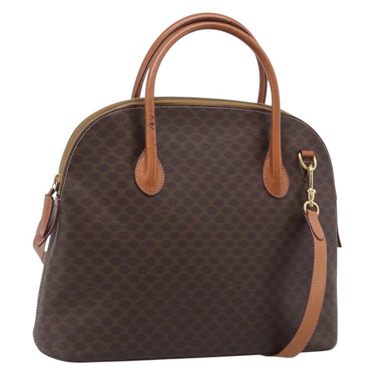 CELINE Macadam Canvas Hand Bag PVC Leather 2way Brown Gold Auth 208298