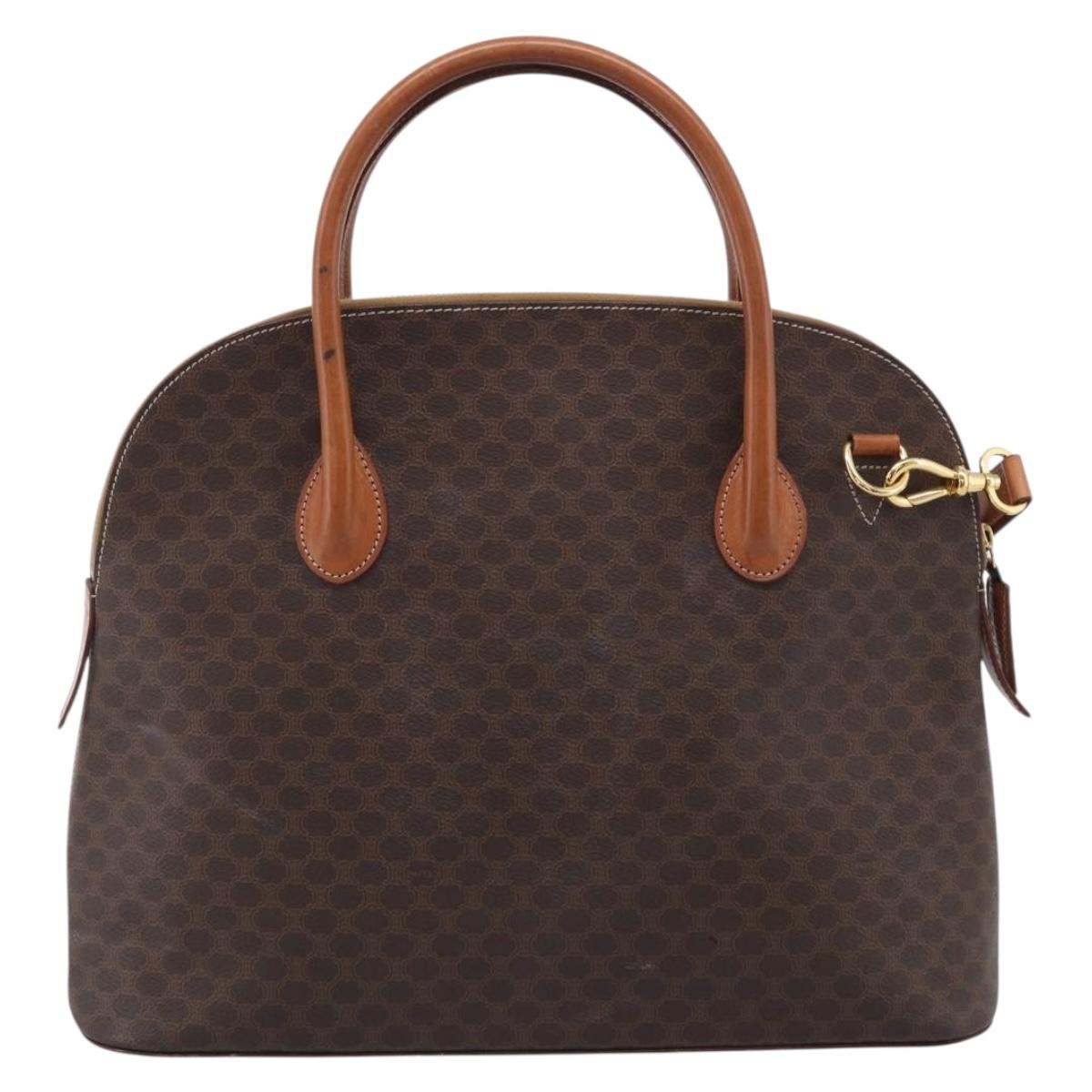 CELINE Macadam Canvas Hand Bag PVC Leather 2way Brown Gold Auth 208298